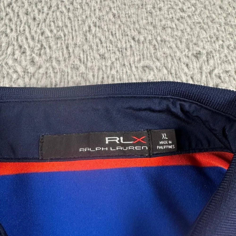 Ralph Lauren RLX Polo Mens XL‎ Blue Orange Striped Indian Wells Golf Shirt Tech